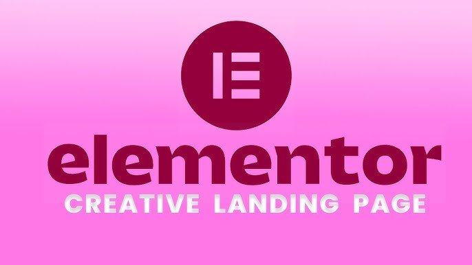 Logotipo de Elementor sobre las palabras "elementor creative landing page" sobre fondo rosa degradado.